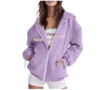 Hoodies for Women UK Zip Up Christian Sweatshirt There Is Purpose In The Waiting Christian Bible Verse Letter Graphic Oversized Pullover Tops Casual Loose Sweaters Comfortable Soft Sweats