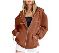 Hoodies for Women UK Zip Up Christian Sweatshirt There Is Purpose In The Waiting Christian Bible Verse Letter Graphic Oversized Pullover Tops Loose Casual Sweaters Mothers Day (Coffee, M)