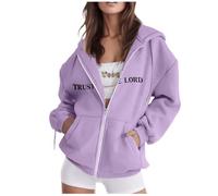 Hoodies for Women UK Zip Up Christian Sweatshirt There Is Purpose In The Waiting Christian Bible Verse Letter Graphic Oversized Pullover Tops Casual Loose Sweaters Comfortable Soft Sweats