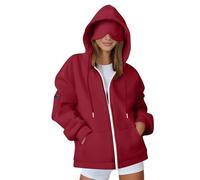 Hoodies for Women UK Zip up Hoodie with Eye Mask Built-in Airplane Mode Travel Hoodie Long Sleeve Casual Hooded Sweatshirts Ladies Zipped Jackets with Pockets Autumn Clothing Red Plus Size 24