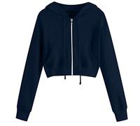 Hoodies for Women UK Zipper Long Sleeve Cropped Sweatshirts Casual Drawstring Solid Color Hooded Outwear Comfortable Lightweight Jacket Gym Sporty Workout Hoody Tops