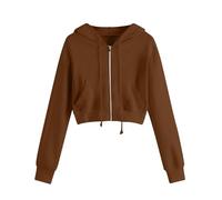 Hoodies for Women UK Zipper Long Sleeve Cropped Sweatshirts Casual Drawstring Solid Color Hooded Outwear Comfortable Lightweight Jacket Gym Sporty Workout Hoody Tops