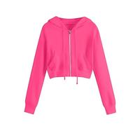 Hoodies for Women UK Zipper Long Sleeve Cropped Sweatshirts Casual Drawstring Solid Color Hooded Outwear Comfortable Lightweight Jacket Gym Sporty Workout Hoody Tops