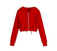 Hoodies for Women UK Zipper Long Sleeve Cropped Sweatshirts Casual Drawstring Solid Color Hooded Outwear Comfortable Lightweight Jacket Gym Sporty Workout Hoody Tops