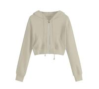 Hoodies for Women UK Zipper Long Sleeve Cropped Sweatshirts Casual Drawstring Solid Color Hooded Outwear Comfortable Lightweight Jacket Gym Sporty Workout Hoody Tops