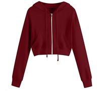 Hoodies for Women UK Zipper Long Sleeve Cropped Sweatshirts Casual Drawstring Solid Color Hooded Outwear Comfortable Lightweight Jacket Gym Sporty Workout Hoody Tops