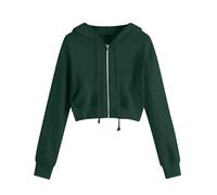 Hoodies for Women UK Zipper Long Sleeve Cropped Sweatshirts Casual Drawstring Solid Color Hooded Outwear Comfortable Lightweight Jacket Gym Sporty Workout Hoody Tops