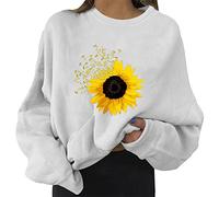 Hoodies for Women Womens Daily Sunflower Print Sweatshirt Long Pullover Letter Print O Neck Printing Long Sleeve Women's Skateboard Women's Blouse Cotton Christmas Sweaters Women (White, XXL)