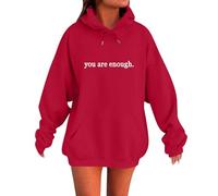 Hoodies For Women You Are Enough Dear Person Behind Me The World Is A Better Place With You In It Drawstring Pocket Plus Size Ladies Hoodie Pullover Hooded Sweatshirts Fall (Red, M) Women Winter Coat
