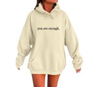 Hoodies For Women You Are Enough Dear Person Behind Me The World Is A Better Place With You In It Drawstring Pocket Plus Size Ladies Hoodie Hooded Sweatshirts (Beige, 5XL) Winter Jackets For Women Uk