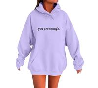 Hoodies For Women You Are Enough Dear Person Behind Me The World Is A Better Place With You In It Drawstring Pocket Plus Size Ladies Hoodie Pullover Hooded Sweatshirts (Purple, 3XL) Down Jacket Women