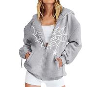 Hoodies For Women Zip Up Halloween Spider Web Butterfly Rainbow Zipper Coat Pockets Jackets Drawstring Hooded Sweatshirts Ladies Hoodie Winter Causal Fall (Grey, XXL) Ladies Sweatshirts Without Hood