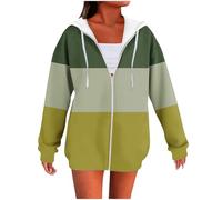 Hoodies for Womens Colour Block Striped Sweatshirt Zip Up Cardigan Jacket Drawstring Hooded Coat Lightweight Fashion Hoodie Outdoor Tracksuit Sports Hiking Sweatshirts Fall Winter Coats