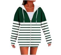 Hoodies for Womens Colour Block Striped Sweatshirt Zip Up Cardigan Jacket Drawstring Hooded Coat Lightweight Fashion Hoodie Outdoor Tracksuit Sports Hiking Sweatshirts Fall Winter Coats