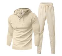 Hoodies & Jogging Bottom Set for Men Tracksuits Outfits Men's Spring and Autumn Sports Leisure Solid Color Sweatshirt Long Sleeve Pants Set Outdoor Sweatsuits Clothes (Khaki, M)