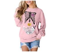 Hoodies Jumpers for Women UK Graphic Hoodies Halloween Sweatshirt X-Ray Skeleton Maternity Sweatshirt Funny Pregnancy Announcement Crewneck Pullover Tops