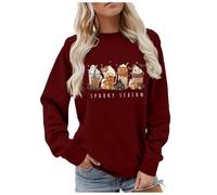 Hoodies Jumpers for Women UK Spooky Season Sweatshirt, Fall Coffee Shirt, Pumpkin Spice Sweater Halloween Latte Shirt Women Crewneck Pullover Tops