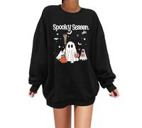 Hoodies Jumpers for Women UK Spooky Season Sweatshirt, Fall Coffee Shirt, Pumpkin Spice Sweater Halloween Latte Shirt Women Crewneck Pullover Tops
