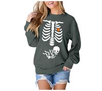 Hoodies Jumpers for Women UK Women's Fashion Hoodies Halloween Sweatshirt X-Ray Skeleton Maternity Sweatshirt Funny Pregnancy Announcement Crewneck Pullover Tops
