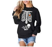 Hoodies Jumpers for Women UK Womens Hoodies Halloween Sweatshirt X-Ray Skeleton Maternity Sweatshirt Funny Pregnancy Announcement Crewneck Pullover Tops