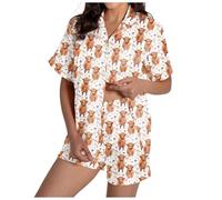 Hoodies Jumpers for Women UK Womens Pajamas Christmas Highland Cow Set Soft Comfy Long Sleeve Loungewear Cute Two Piece Satin Silk Pajamas Brown