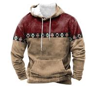 Hoodies Men Color Block Pullover Sweatshirts Retro Graphic Print Casual Wear Patchwork Pullover Jumper Fleece Hippie Hoody Top Fashion Streetwear with Drawstring Pocket Khaki