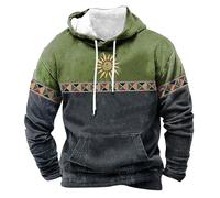 Hoodies Men Color Block Pullover Sweatshirts Retro Graphic Print Casual Wear Patchwork Pullover Jumper Fleece Hippie Hoody Top Fashion Streetwear with Drawstring Pocket