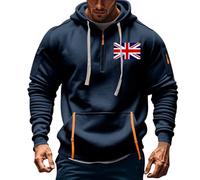 Hoodies Men Union Jack Print Men Tops Hooded Mens Shirts Multiple Pockets Mens Jumper Drawstring Quarter Zip Sweatshirt Casual Cargo Pullovers For Uk Long Sleeve Tshirts Uk