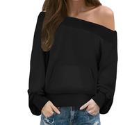 hoodies Off the Shoulder Tops for Women Sweatshirts for Women UK Off Shoulder Womens Sweatshirt Drop Shoulders Oversized Long Sleeve Pullover Top Fall Fashion Clothes Black