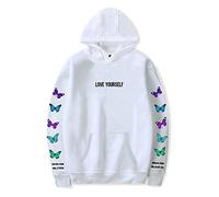 Hoodies Tony Lopez Butterfly Print Hoodies Streetwear Long Sleeve Pullover Men Women Fashion Loose Vintage Hip Hop Couples Sweatshirts Tops XXS~3XL-White||M