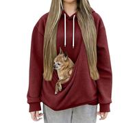 Hoodies with Kangaroo Pouch Funny Sweatshirts with Cat Pocket，Oversized Dog Kangaroo Pocket Puppy Carrier Winter Warm Fuzzy Fleece Pullover Cute Pet Holder Long Sleeve Tops for Pet Animal Lover Wine