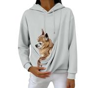 Hoodies with Kangaroo Pouch Funny Sweatshirts with Cat Pocket，Oversized Dog Puppy Carrier Winter Warm Fuzzy Fleece Pullover Cute Pet Holder Long Sleeve Tops for Pet Animal Lover Grey