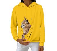 Hoodies with Kangaroo Pouch Funny Sweatshirts with Cat Pocket，Oversized Dog Puppy Carrier Winter Warm Fuzzy Fleece Pullover Cute Pet Holder Long Sleeve Tops for Pet Animal Lover Yellow