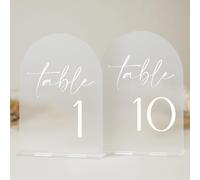 HOODO Frosted Arch Acrylic Wedding Table Numbers 1-10 with Stands, 5"x7" Arched Signs and Holders for Wedding Reception, Party, Anniversary, Event
