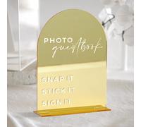 HOODO Gold Mirror Acrylic Photo Guest Book Sign for Reception, 6x8 Inch Gold Mirror Acrylic Arch Table Sign for Wedding, Party, Event