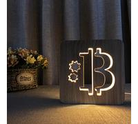 Hooe England Bitcoin Logo Designed LED Night Light Wood Table Lamp 3D Creative Desk Lamp with USB Power Supply Light for Bedroom Decoration for Cryptocurrency Hodlers Crypto Investors