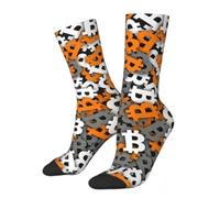 Hooe England Unisex Socks Bitcoin Logo Pattern Printed Hip Hop Vintage Style Polyester Material Soft Stretchy Casual Daily Wear One Size