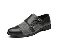 HOOENG Formal Oxford Shoes for Men Slip on Two Tone Monk Strap Cap Toe PU Leather Rubber Sole Block Heel Non Slip Anti-Slip Casual (Color : Black Gray, Size : 10 UK)