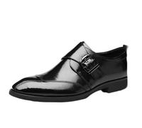 HOOENG Oxford Shoes for Men Slip On Pointed Burnished Toe Wing tip Monk Strap PU Leather Anti-Slip Low Top Block Heel Walking(Black,10.5 UK)