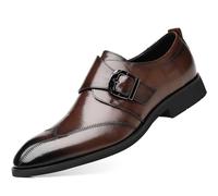 HOOENG Oxford Shoes for Men Slip On Pointed Burnished Toe Wing tip Monk Strap PU Leather Anti-Slip Low Top Block Heel Walking(Darkbrown,10.5 UK)