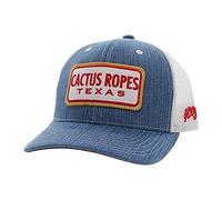 Hooey Cactus Ropes Adjustable Snapback Trucker Mesh Back Hat, Denim/White/Red, One Size
