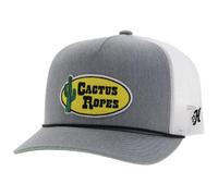 HOOEY Cactus Ropes Circle Patch Trucker Hat for Men - Adjustable Snapback Mesh Baseball Cap - Western Work & Casual Wear, Grey/White, One size