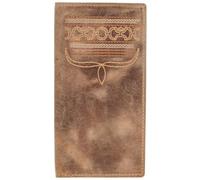 HOOEY Dalton Smooth Brown Leather Rodeo Wallet - Genuine Leather Single-Fold with Boot Stitch Embroidery, ID Window, Checkbook Space & Multiple Card Slots - Western Wallet for Men