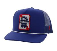 Hooey Officially Licensed Pabst Blue Ribbon Adjustable Snapback Mesh Back Trucker Hat, Blue, One Size