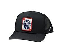 HOOEY Officially Licensed Pabst Blue Ribbon One Size Fits All Adjustable Snapback Hat for Men and Women Mesh Back Trucker Hat, Black, One size