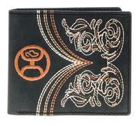 HOOEY Ranger Men's Leather Bifold Wallet - Black Genuine Leather, Embroidered Western Design, 6 Card Slots & Large Cash Pocket - Durable Everyday Wallet for Men