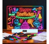 Hoofun LED Noteboard with Colours: Rechargeable Luminous LED Drawing Board for Children, Acrylic Painting Board 35 x 26 cm with Dual Stand, 8 Colours & 3 Modes, 2000 mAh Battery, 7 Markers, Creative