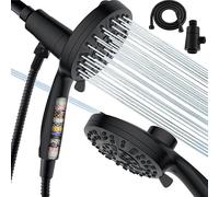 Hoofun Magnetic Shower Head with Filter: 10 Spray Modes High Pressure Handheld Showerhead with Power Wash for Pets & Tile, 1.5m Stainless Steel Hose, Universal Hard Water Softener (Black)