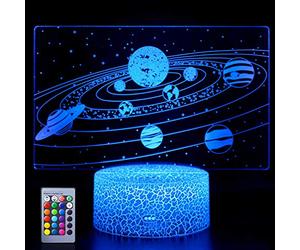 Hoofun Solar System 3D Night Light,Universe Space Illusion Lamp,16 Colours Changing LED Night Light for Kids Children's Room Decor on Birthdays or Holidays Gift