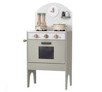 Hooga Toy Kitchen, Wooden Play Kitchen With Realistic Oven, Tea Towel Rail, Clock and Salt Pepper Pots, Mint Kitchen Playset With Utensils and Interactive Dials (Grey)